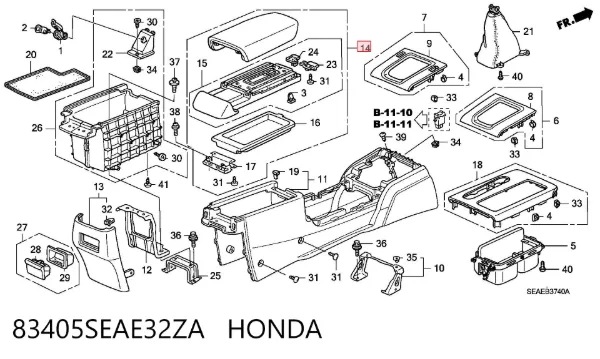 Підлокітник центральній консолі 83405SEAE32ZA Honda