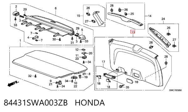 Обшивка-облицювання кришки багажника 84431SWA003ZB Honda