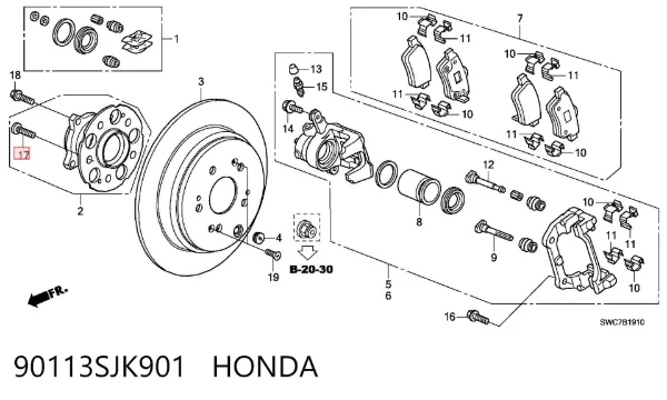 Шпилька колісна, передня 90113SJK901 Honda