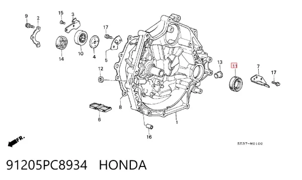 Сальник піввісі переднього моста, лівої 91205PC8934 Honda
