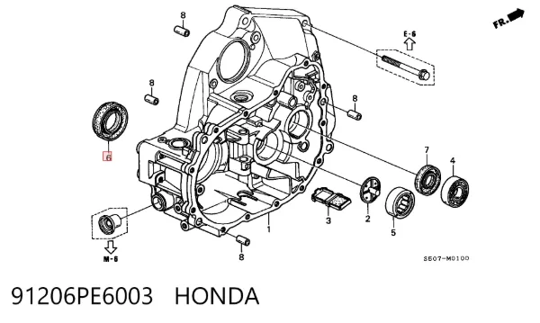 Сальник піввісі переднього моста, лівої 91206PE6003 Honda