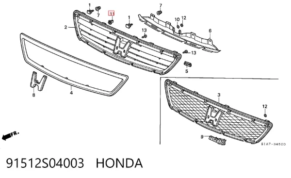 Пістон (кліп) кріплення підкрилки переднього крила 91512S04003 Honda