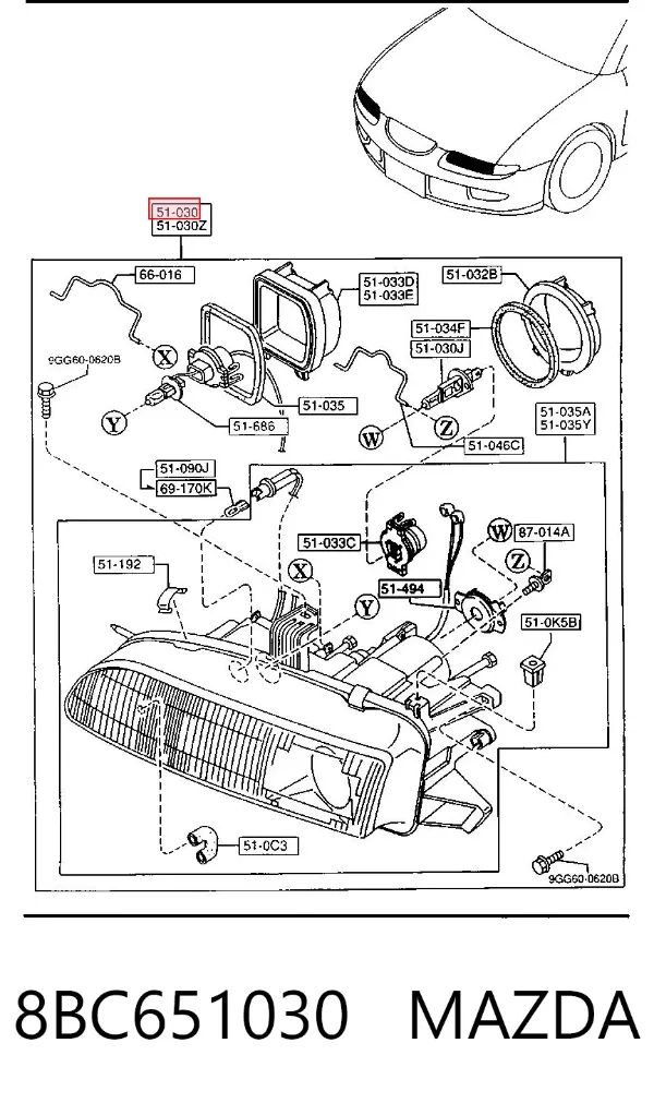 Фара права 8BC651030 Mazda