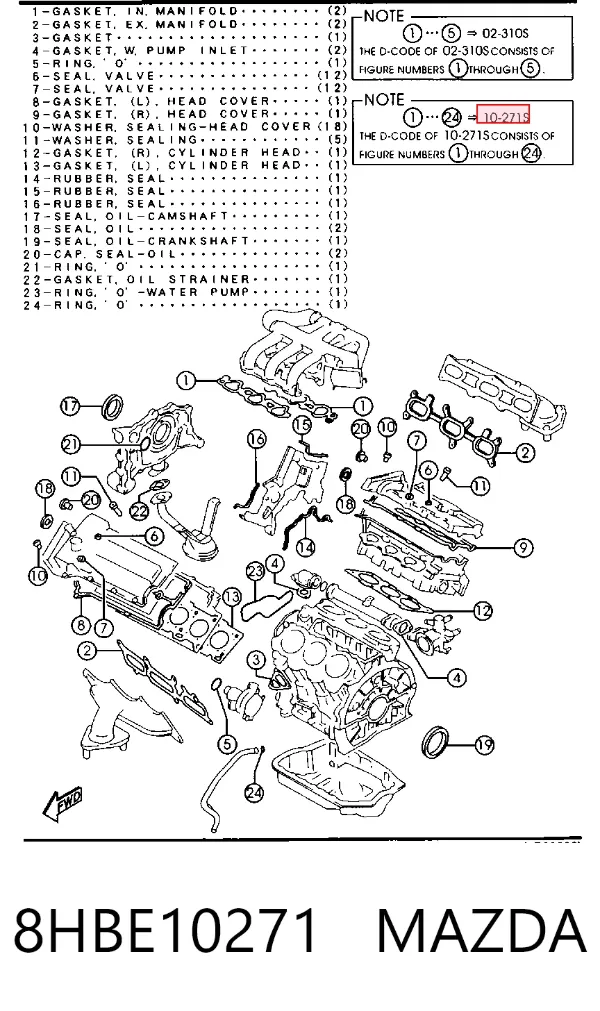 Комплект прокладок 8HBE10271 Mazda