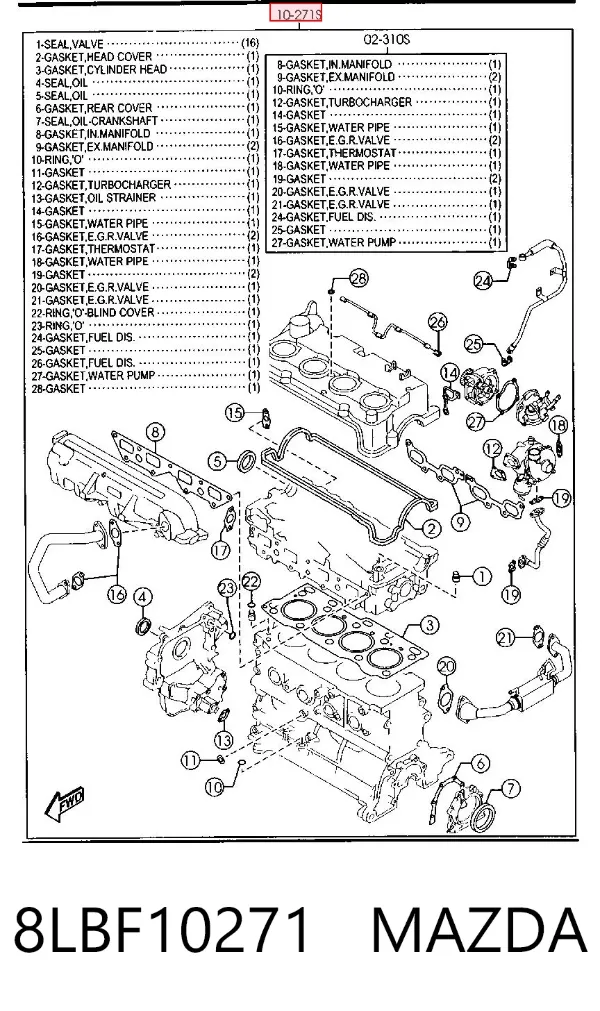 Комплект прокладок 8LBF10271 Mazda