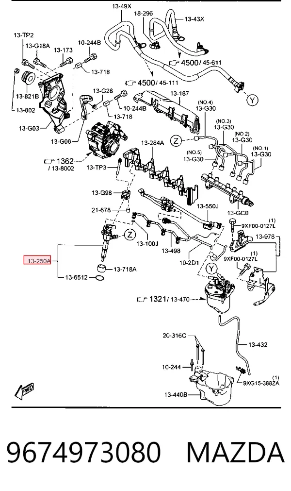 Паливні форсунки 9674973080 Mazda