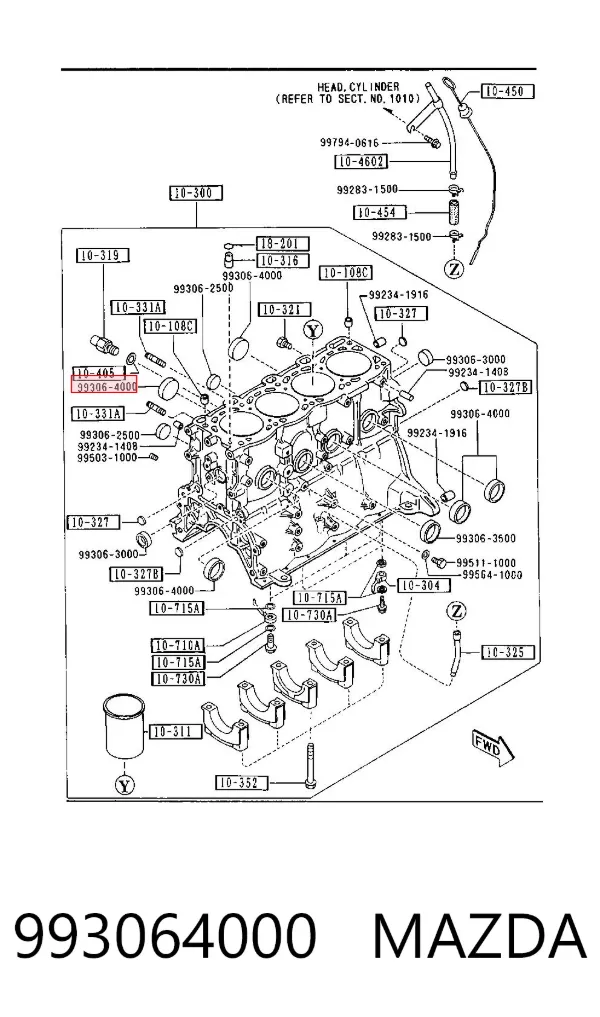 Заглушка блоку циліндрів 993064000 Mazda