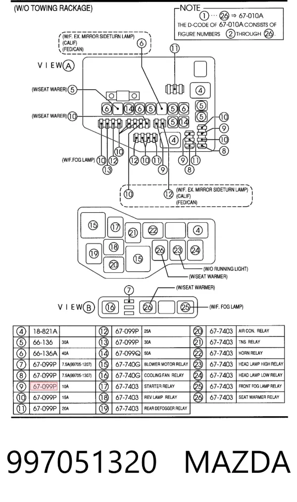 Блок запобіжників 997051320 Mazda