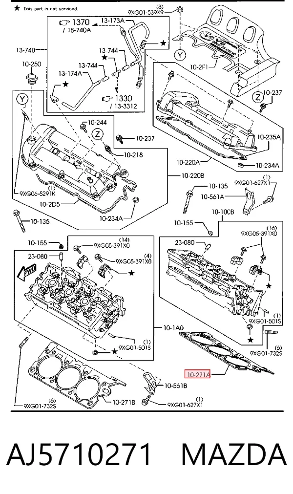 Прокладка головки блока циліндрів (ГБЦ), права AJ5710271 Mazda