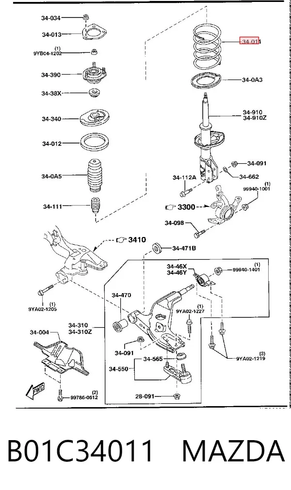 Пружина передня B01C34011 Mazda