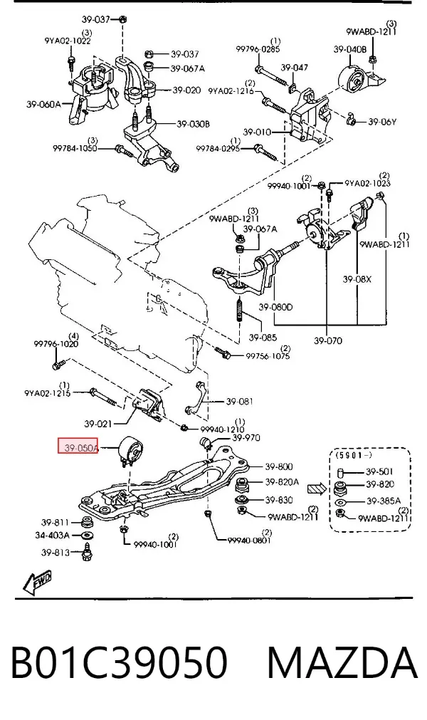 Подушка двигуна передня B01C39050 Mazda