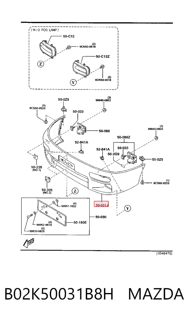 Передній бампер B02K50031B8H Mazda