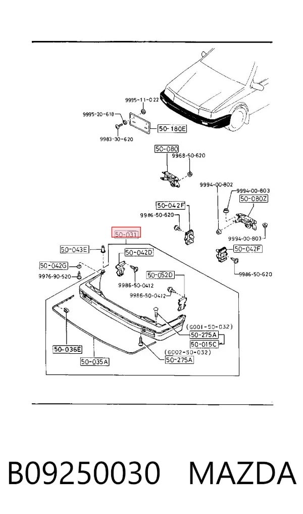 Передній бампер B09250030 Mazda