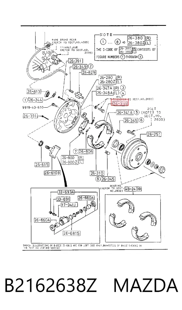 Колодки гальмові задні, барабанні B2162638Z Mazda