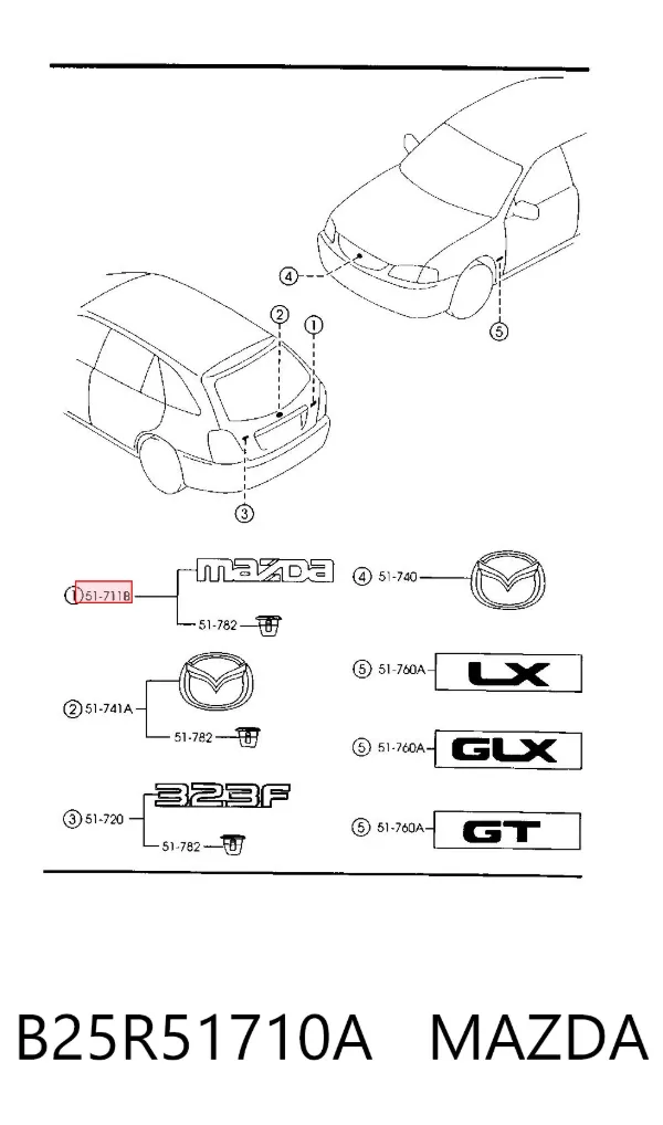 Емблема кришки багажника B25R51710A Mazda