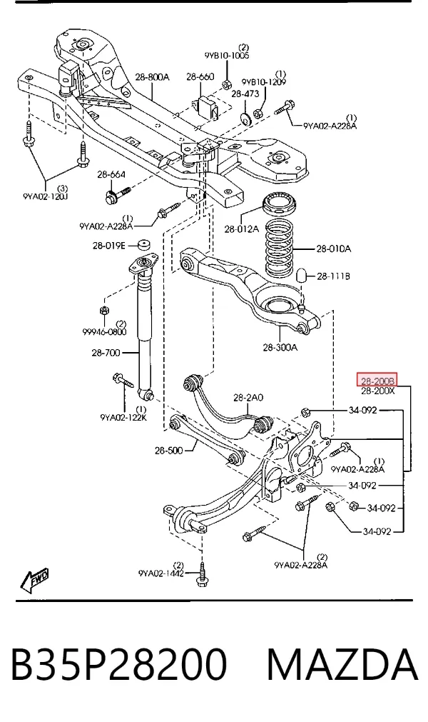 Цапфа - поворотний кулак задній, правий B35P28200 Mazda