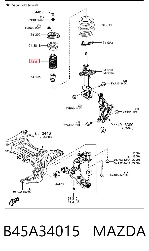 Пильник амортизатора переднього B45A34015 Mazda