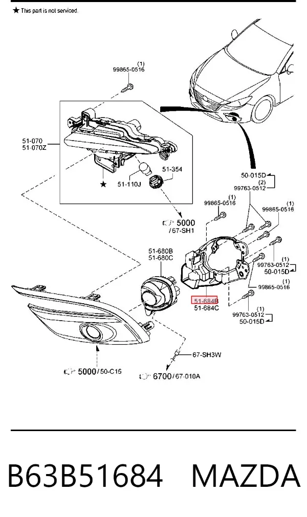 Кронштейн кріплення протитуманною фари, правої B63B51684 Mazda