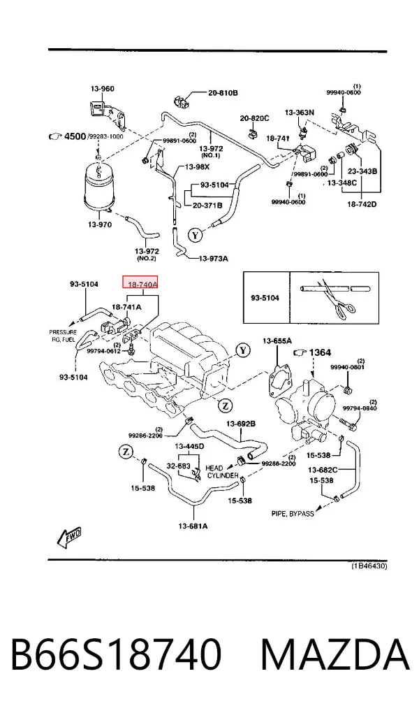 Клапан перетворювач тиску наддуву (соленоїд) B66S18740 Mazda