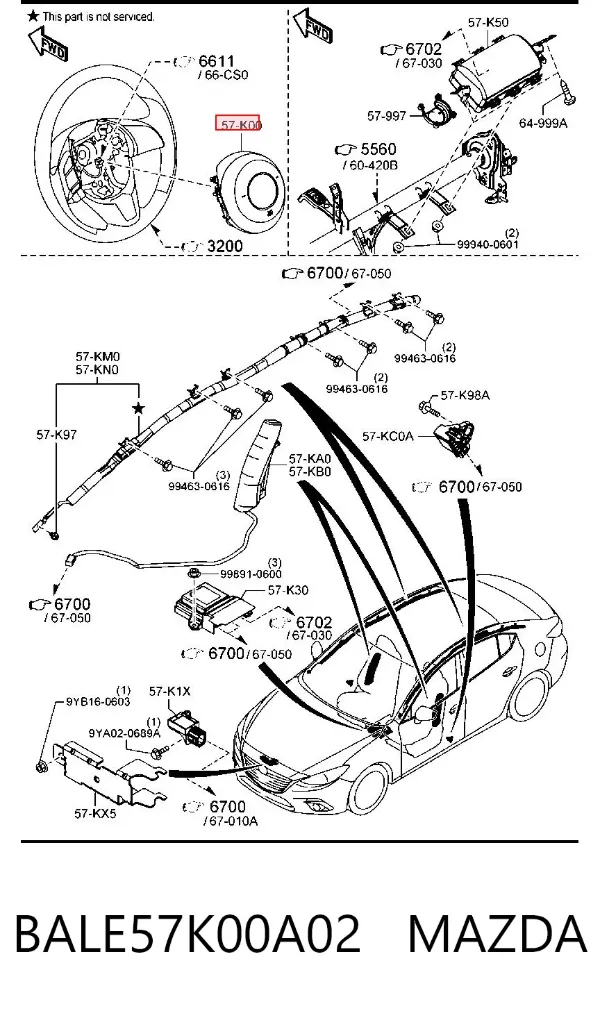 Подушка безпеки, водійська, AIRBAG BALE57K00A02 Mazda