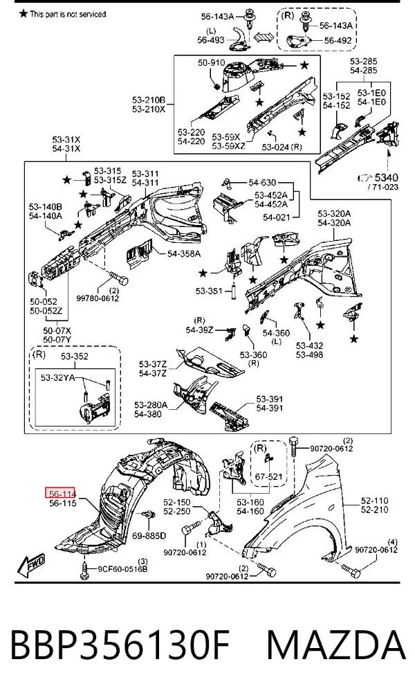 Підкрилок передній правий BBP356130F Mazda