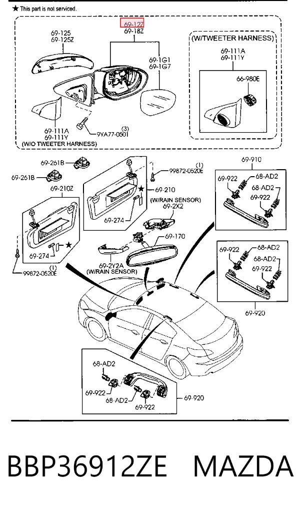 Дзеркало праве BBP36912ZE Mazda