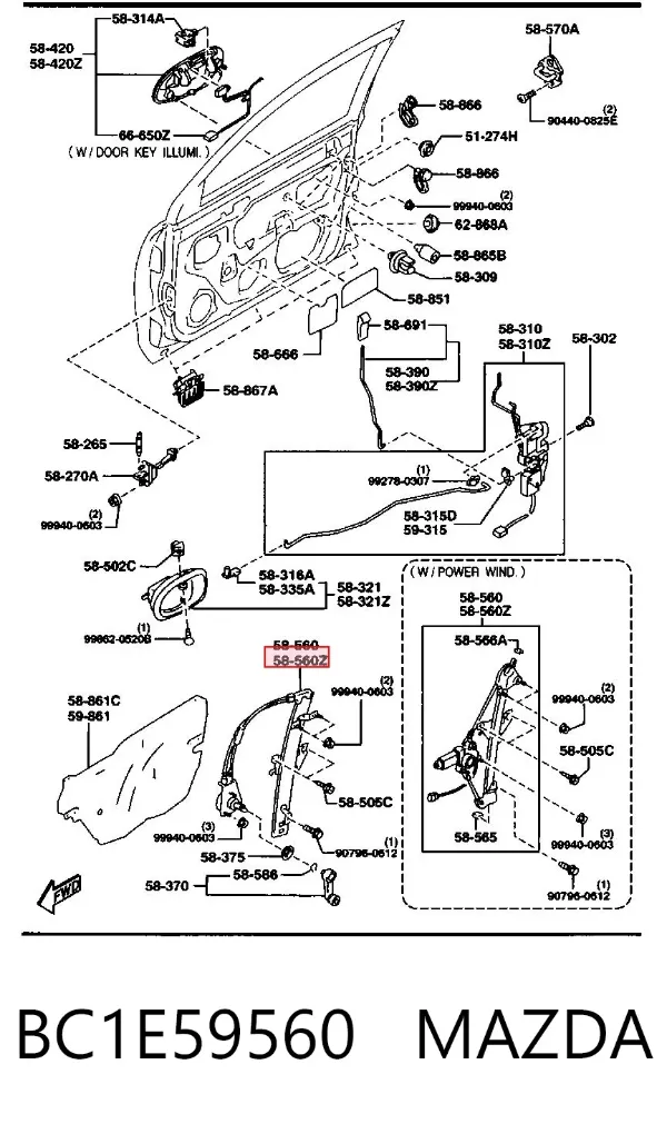 Склопідйомник передньої лівої двері Mazda 323 F V