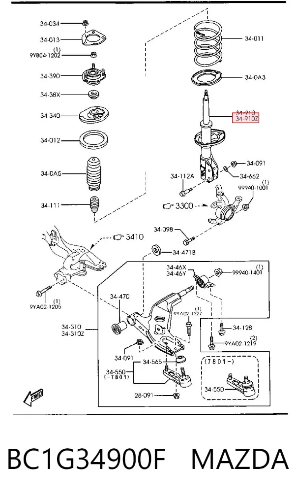 Амортизатора передній лівий BC1G34900F Mazda