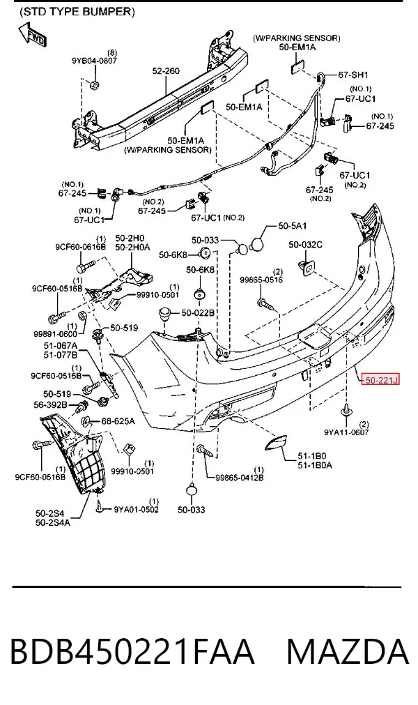 Задній бампер BDB450221FAA Mazda