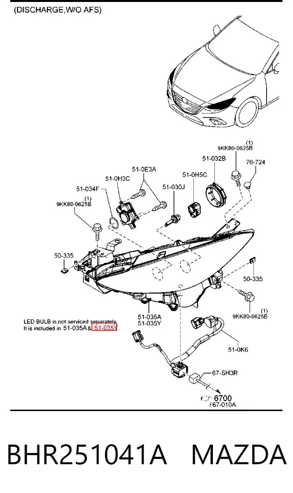 Фара ліва BHR251041A Mazda