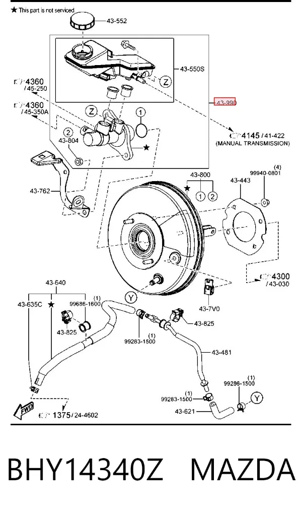 Головний гальмівний циліндр BHY14340Z Mazda