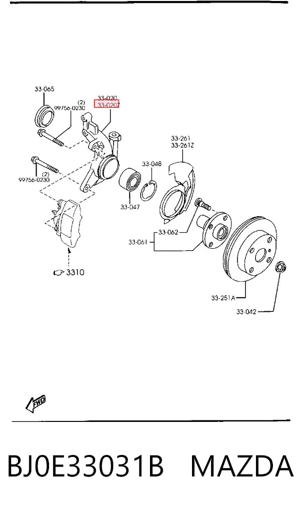 Цапфа - поворотний кулак передній, лівий BJ0E33031B Mazda