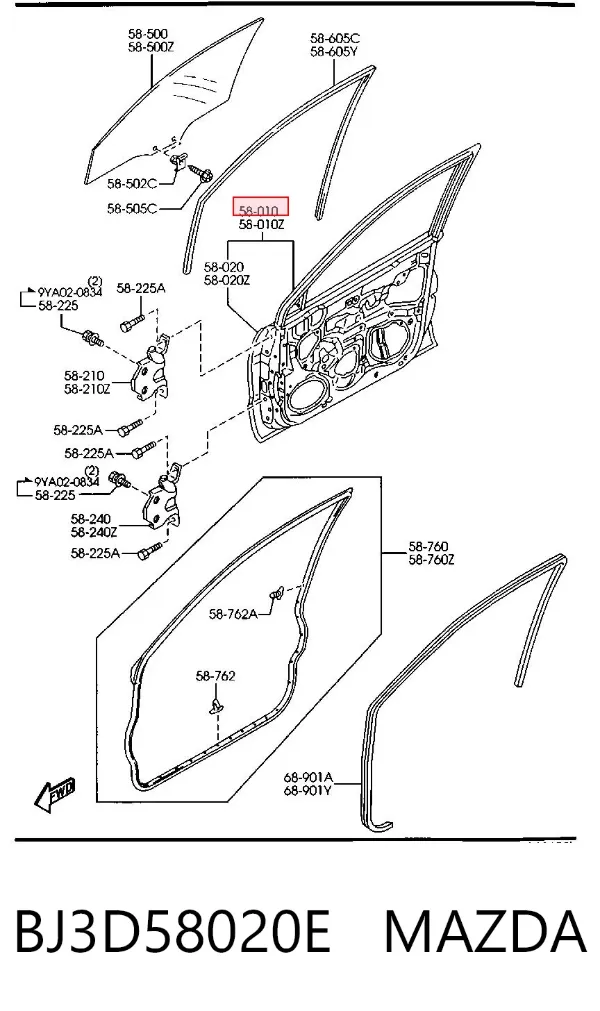 Двері праві передні BJ3D58020E Mazda