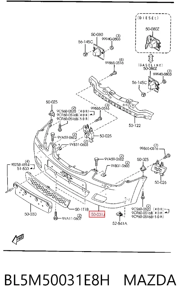 Передній бампер BL5M50031E8H Mazda