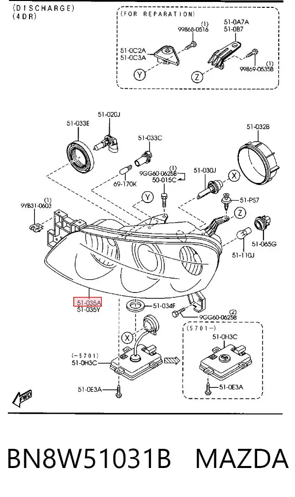 Фара права BN8W51031B Mazda