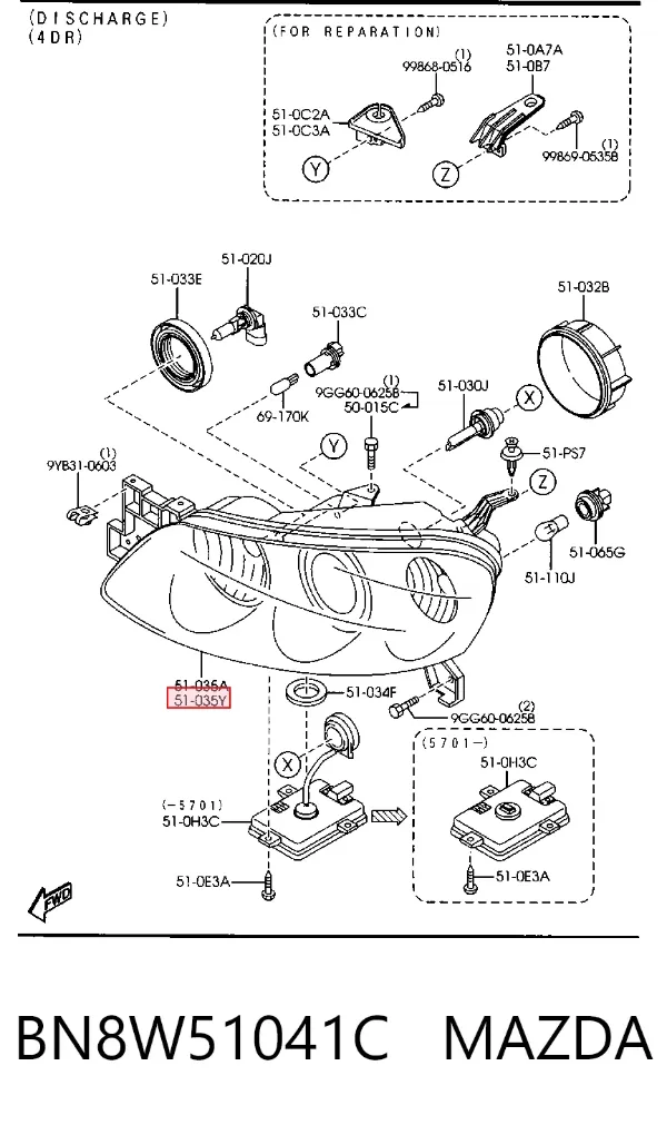 Фара ліва BN8W51041C Mazda