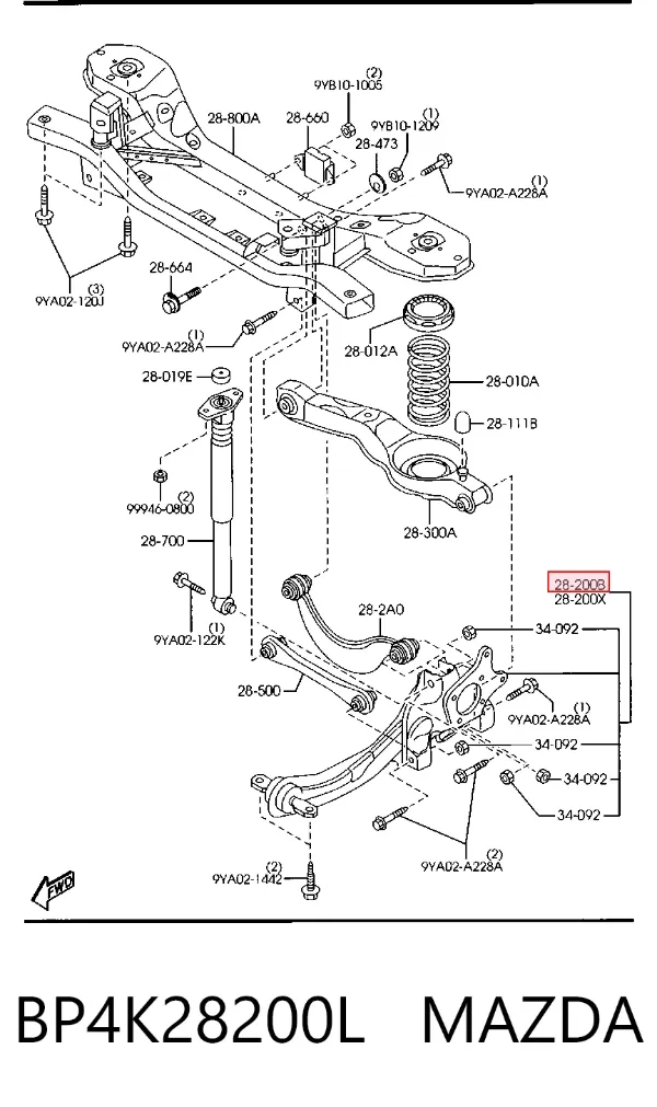 Цапфа - поворотний кулак задній, правий BP4K28200L Mazda