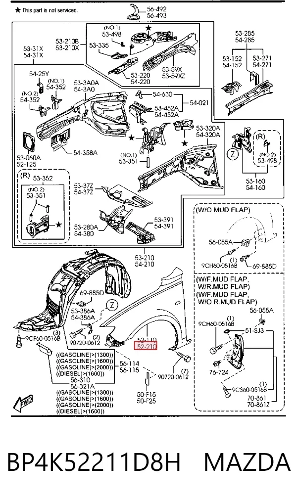 Крило переднє ліве BP4K52211D8H Mazda
