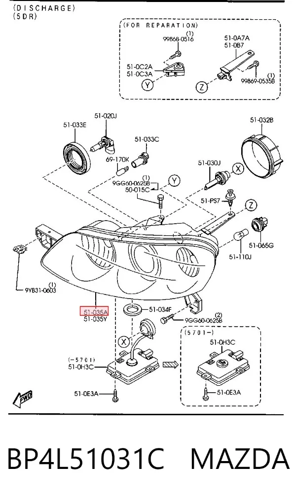Фара права BP4L51031C Mazda