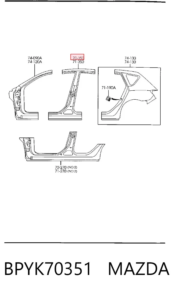 Стійка центральна, права BPYK70351 Mazda