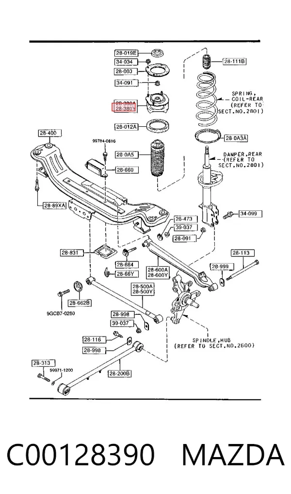 Опора амортизатора заднього, лівого C00128390 Mazda
