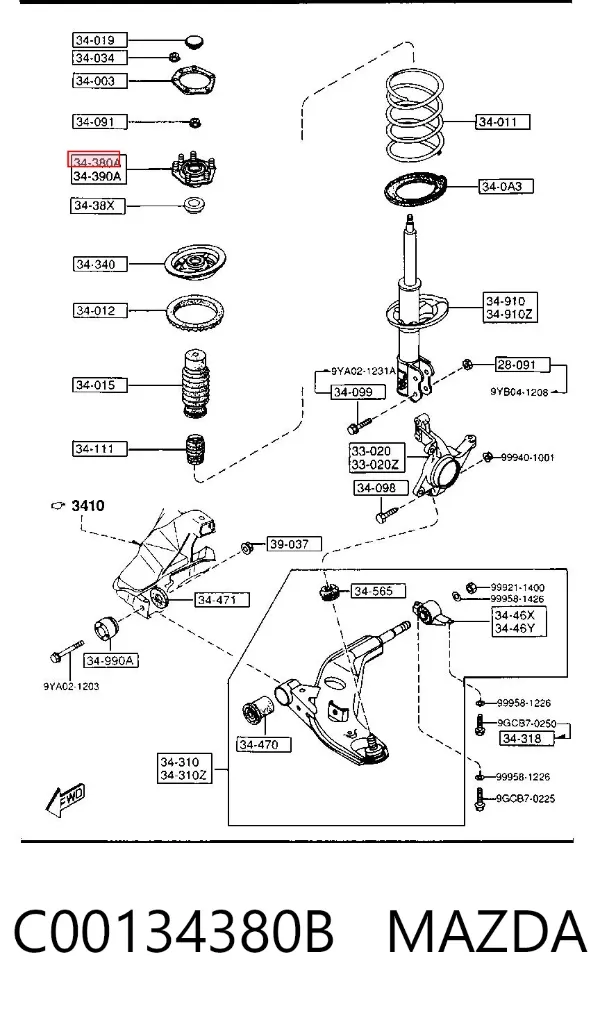 Опора амортизатора переднього правого C00134380B Mazda