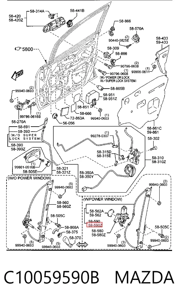 Склопідйомник передньої лівої двері Mazda Premacy CP