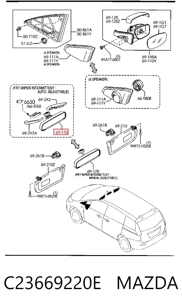 Дзеркало салону C23669220E Mazda