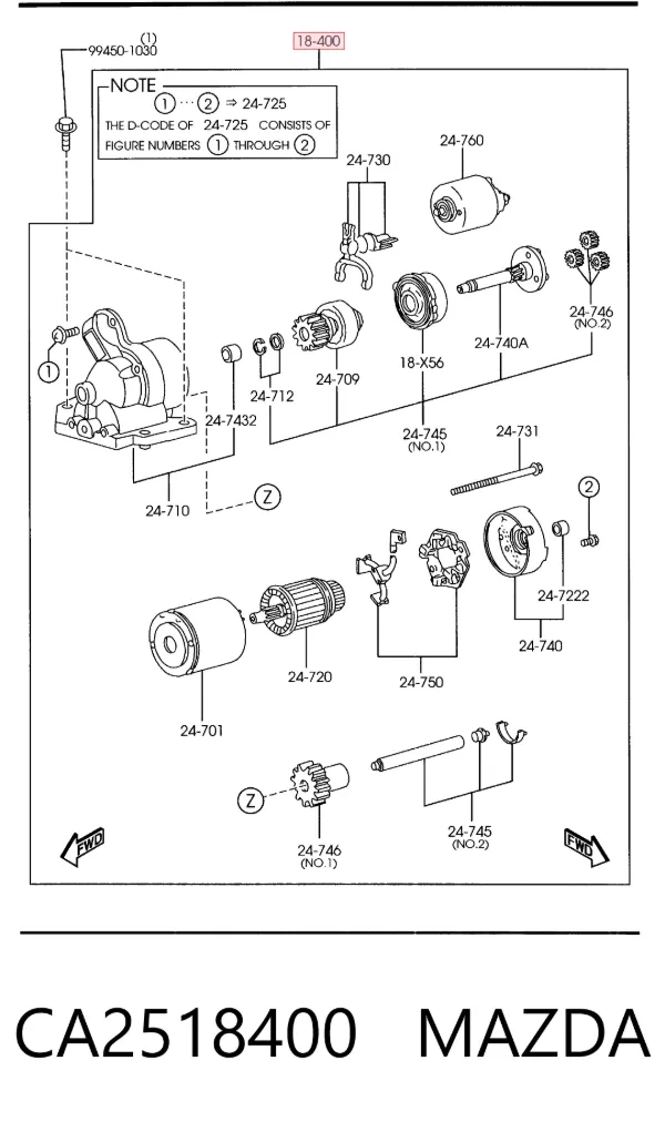 Стартер CA2518400 Mazda
