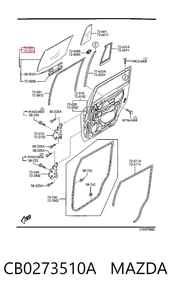 Скло задньої двері лівої CB0273510A Mazda