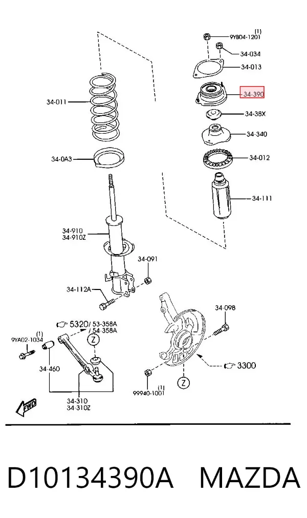 Опора амортизатора переднього D10134390A Mazda