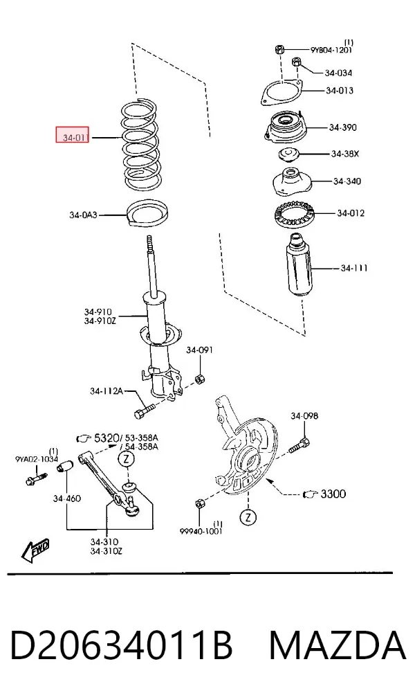 Пружина передня D20634011B Mazda