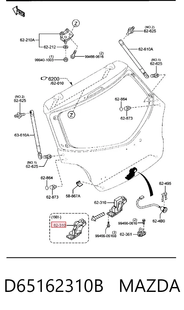 Замок багажника D65162310B Mazda