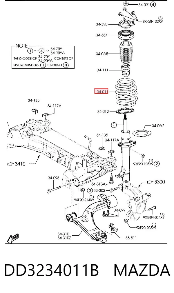 Пружина передня DD3234011B Mazda